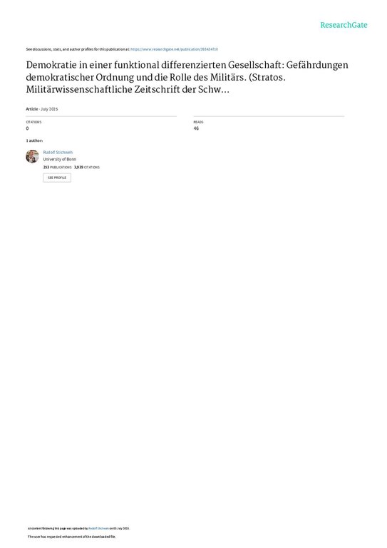 Demokratie in einer funktional differenzierten Gesellschaft.