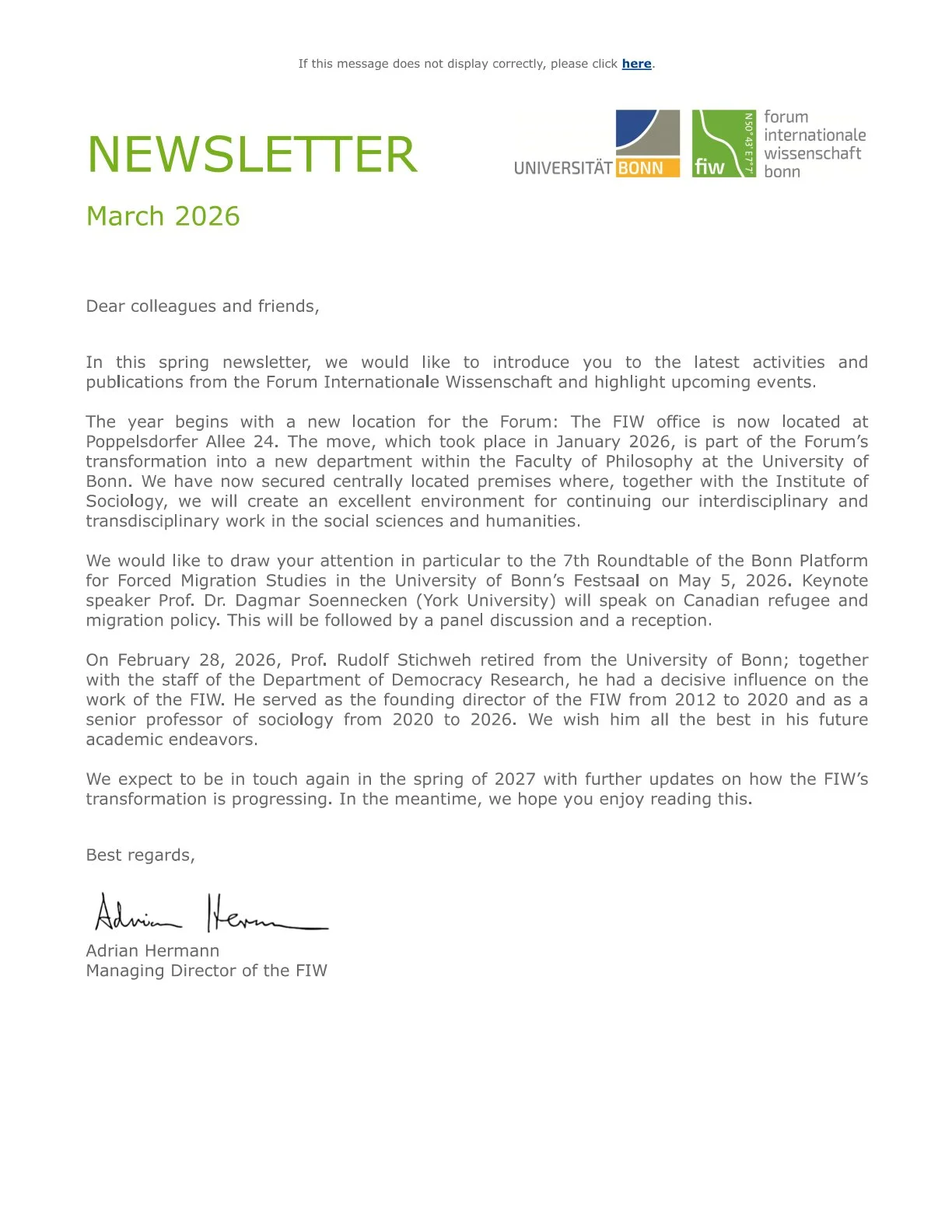 FIW Newsletter März 2026 