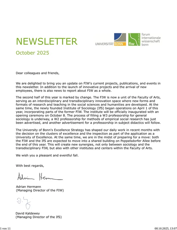 FIW Newsletter October 2025