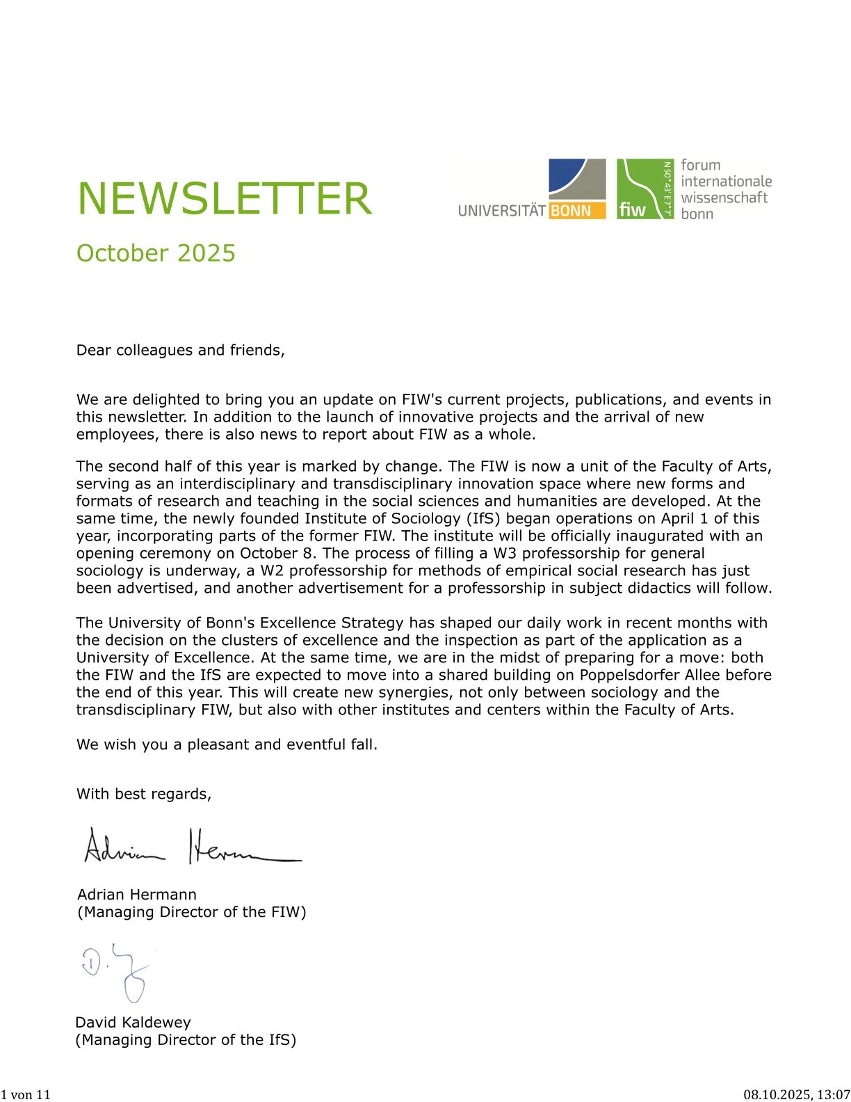 FIW Newsletter October 2025