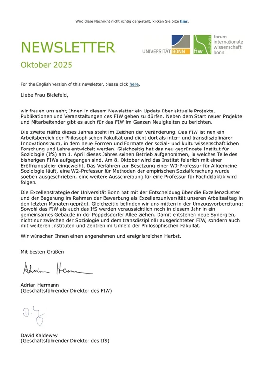 FIW Newsletter Oktober 2025