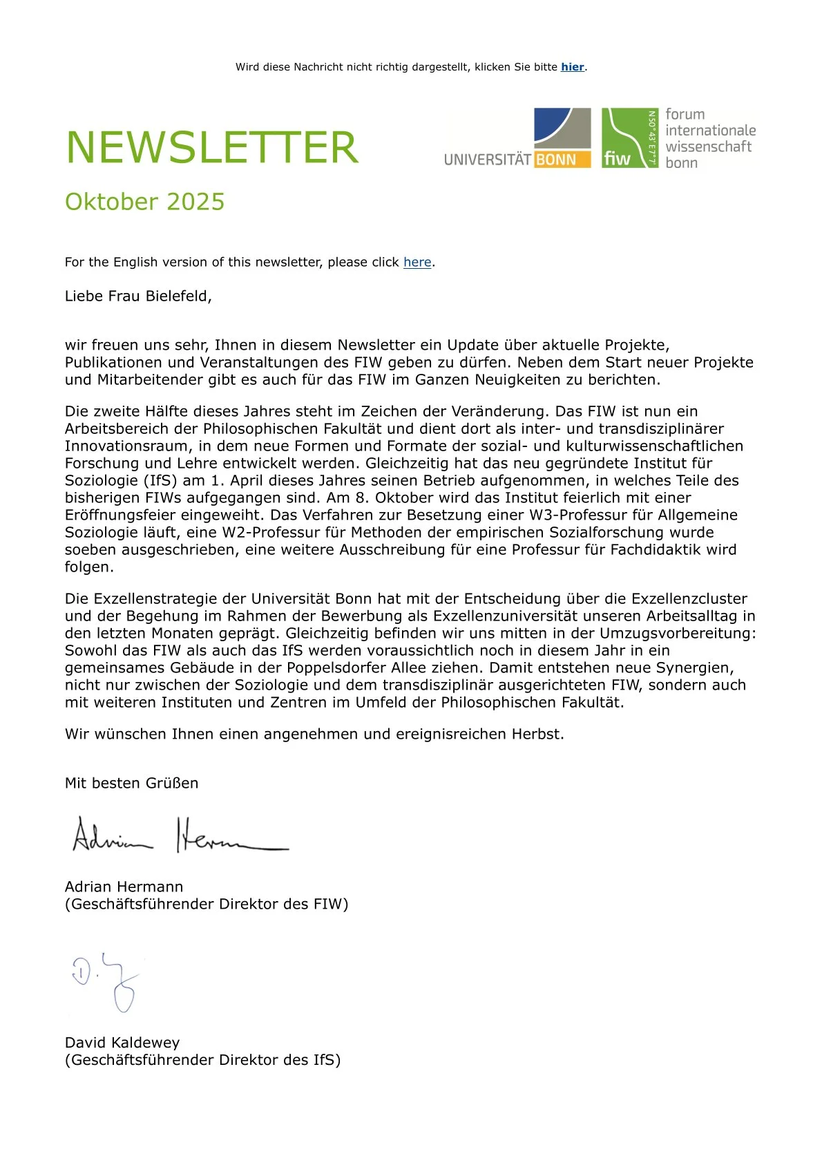 FIW Newsletter Oktober 2025