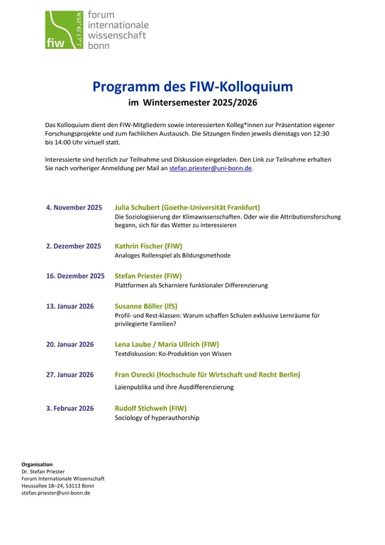 Kolloquiumprogramm Wintersemester 2025/2026
