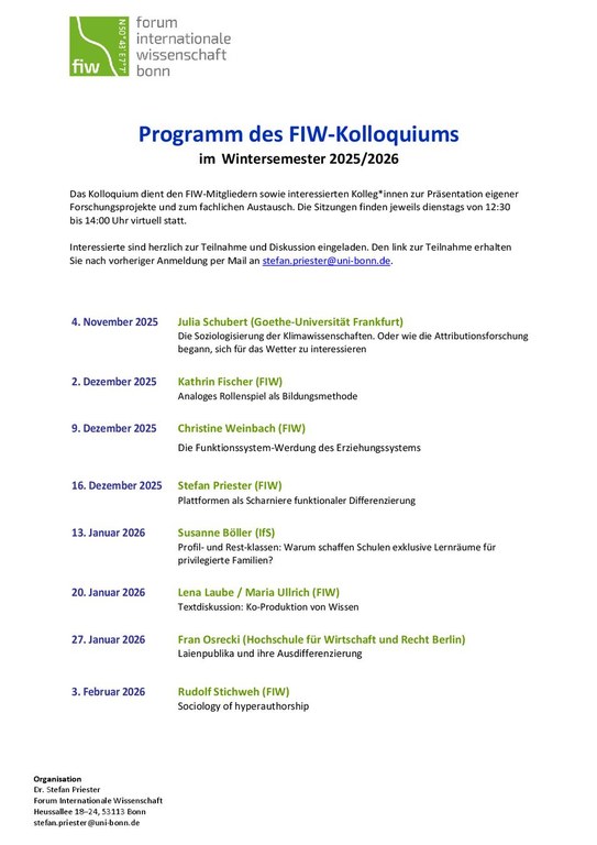 FIW Kolloquium WiSe 2025/2026